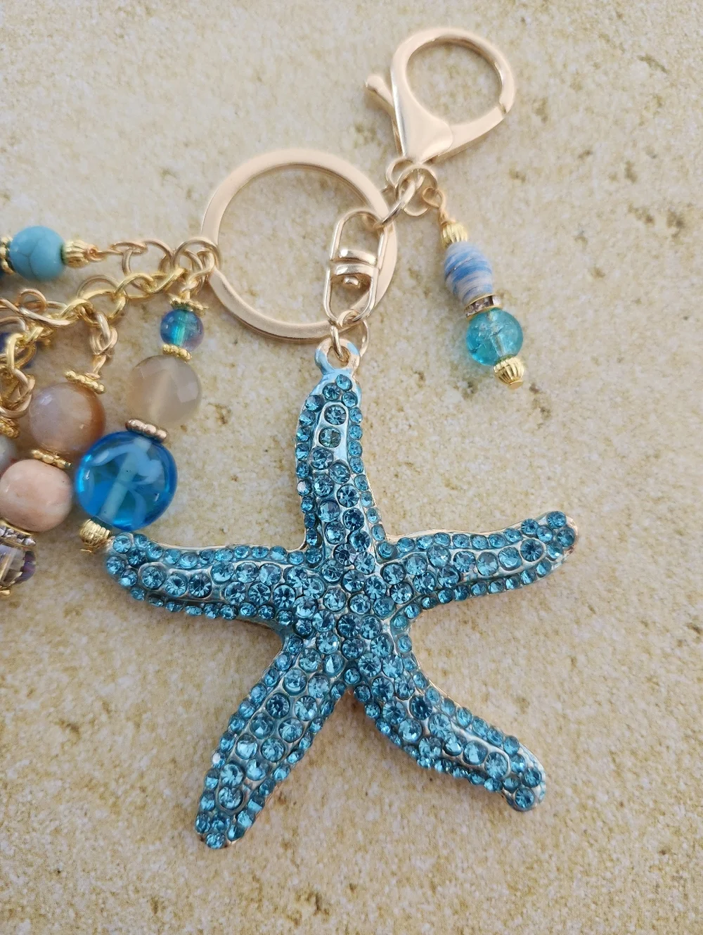 Starfish Purse Charm or Keychain  Rhodonite Opal Shell Handcrafted